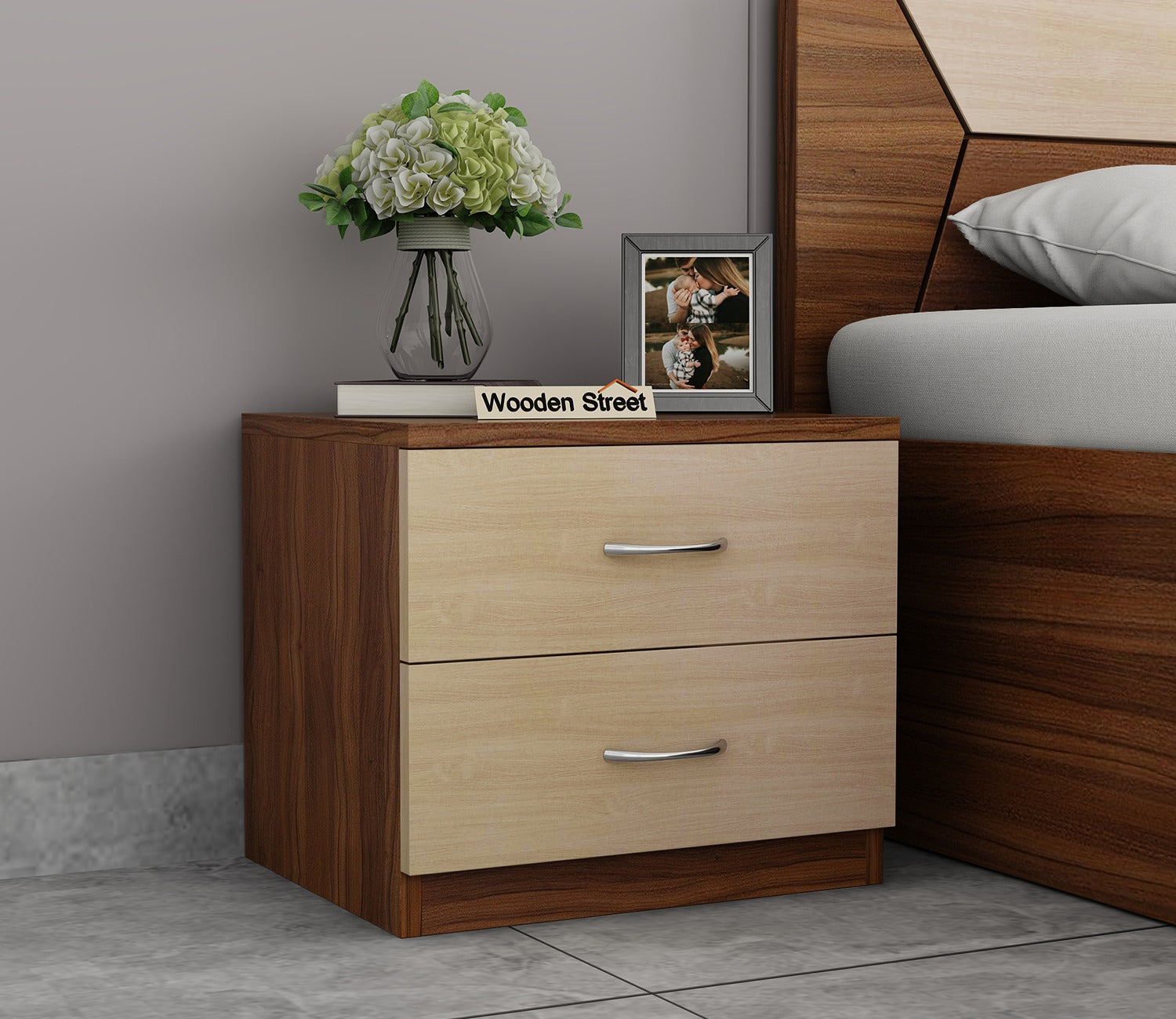 Carmen Bed Side Table (Exotic Teak - Ice Beech Finish)
