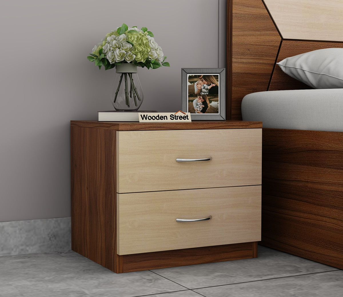 Carmen Bed Side Table (Exotic Teak - Ice Beech Finish)