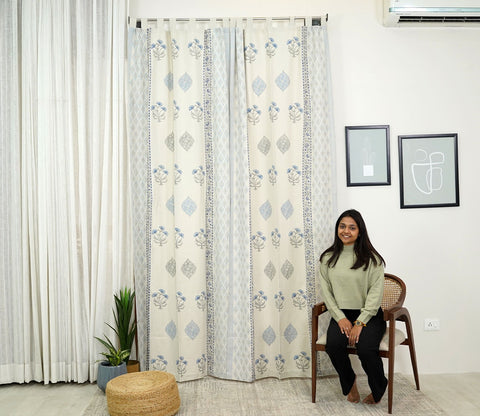Bloom Jaal Butah 1 Piece Long Door Curtain (Beige, 9 Feet)