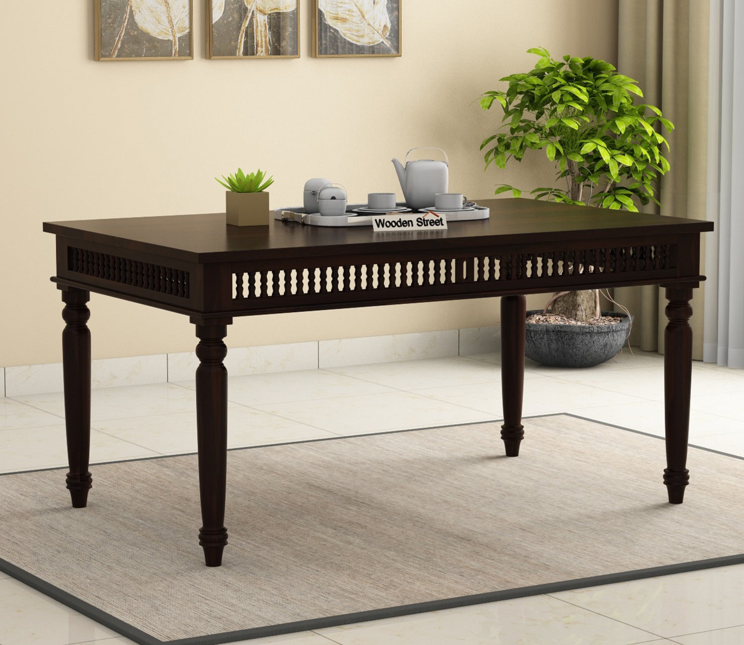 Alanis 6 Seater Dining Table (Walnut Finish)