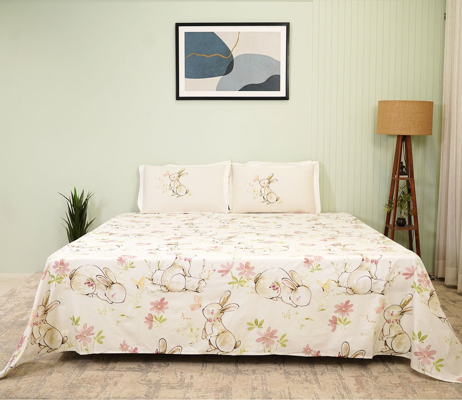 Rabbit Flat Cotton Kids Bed Sheet King Size with 2 Pillow Covers