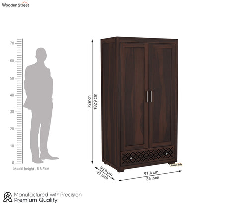 Cambrey Sheesham Wood Double Door Wardrobe (Walnut Finish)