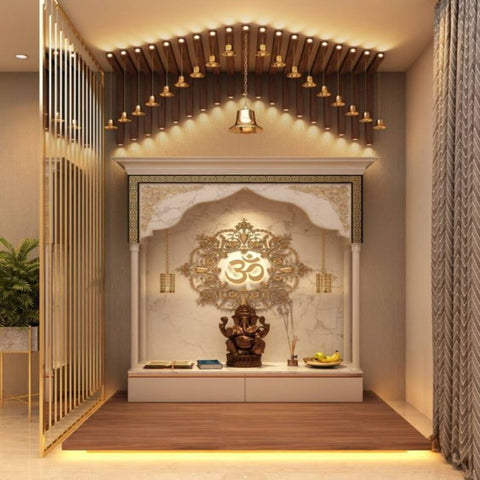 Trueliving Mandir | Designer Temple 1.0 for Home & Offices | Size - H: 48" x W: 44"— D: 21.5"