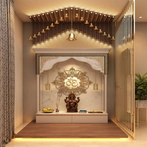 Trueliving Mandir | Designer Temple 1.0 for Home & Offices | Size - H: 48" x W: 44"— D: 21.5"