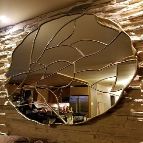 Trueliving Classy Brown Round Framed  Decorative Wall Mount Mirror | 18" x 36"