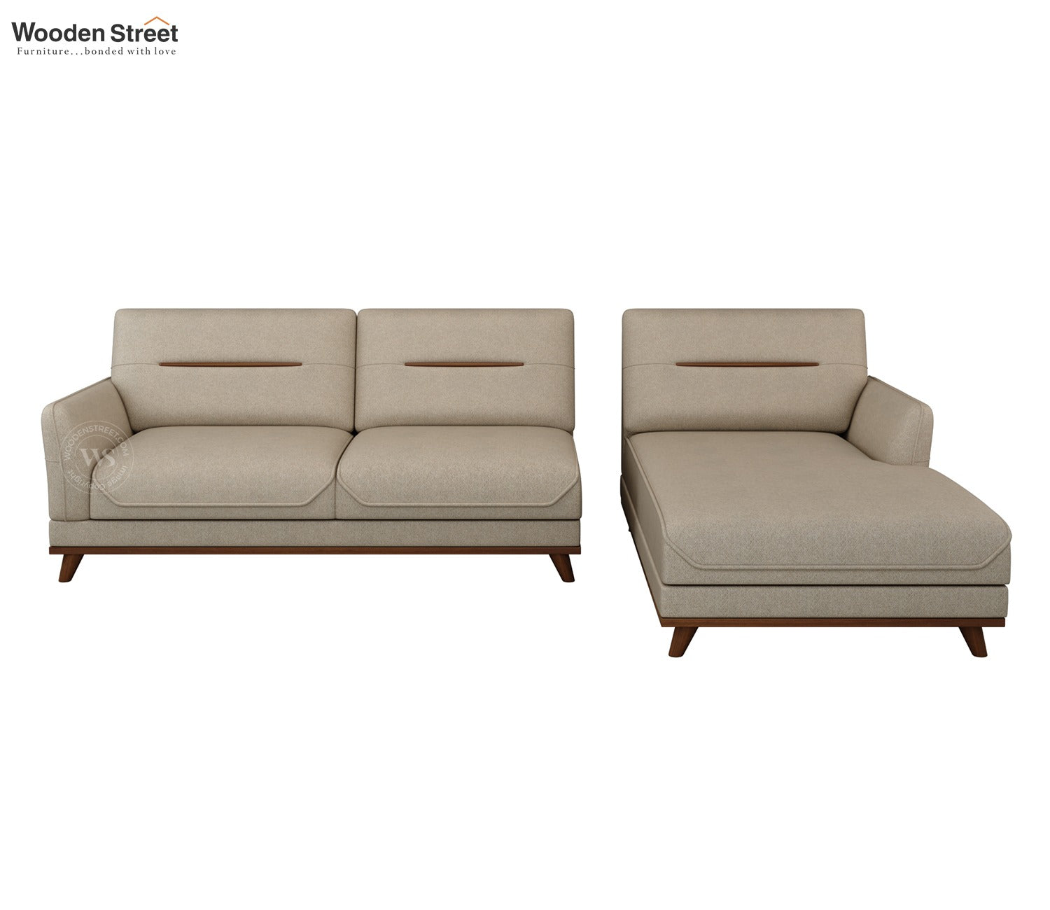 Alvaro L Shape 4 Seater Sofa with Wooden Accents (Cottage Ivory)
