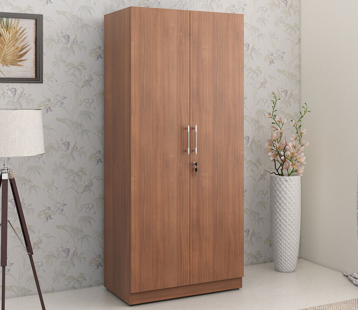 Kosmo Optima 2 Door Engineer Wood Wardrobe (Exotic Teak Finish)
