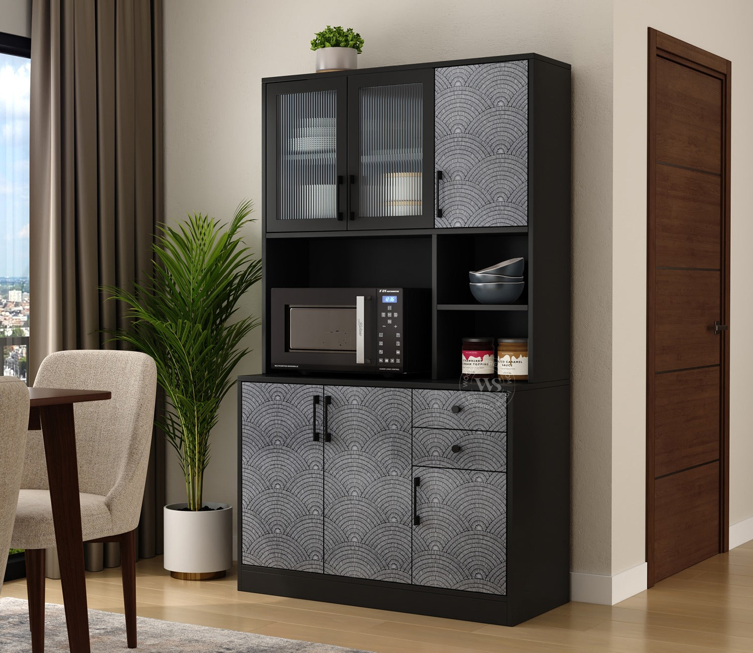 Basilic Engineered Wood Kitchen Cabinet with Textured Front & Ample Storage Space (Scallop Pattern)