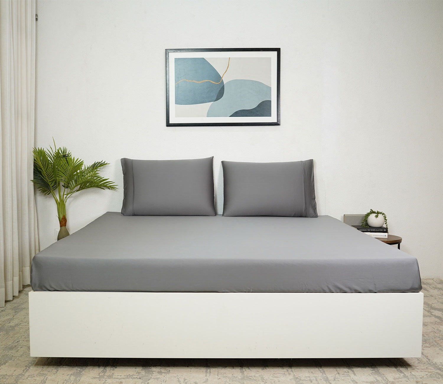 Vegan Bamboo Silk Bedsheet 300 TC Naturally Anti-Bacterial King Bedsheet with 2 Pillow Cover (Grey)