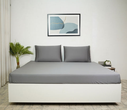 Vegan Bamboo Silk Bedsheet 300 TC Naturally Anti-Bacterial King Bedsheet with 2 Pillow Cover (Grey)