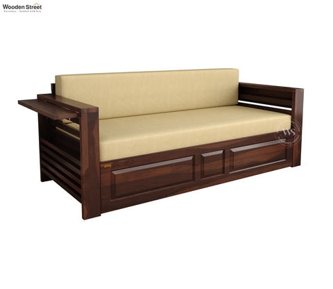 Feltro Sheesham Wood Sofa Bed With Storage (Queen Size, Walnut Irish Cream)