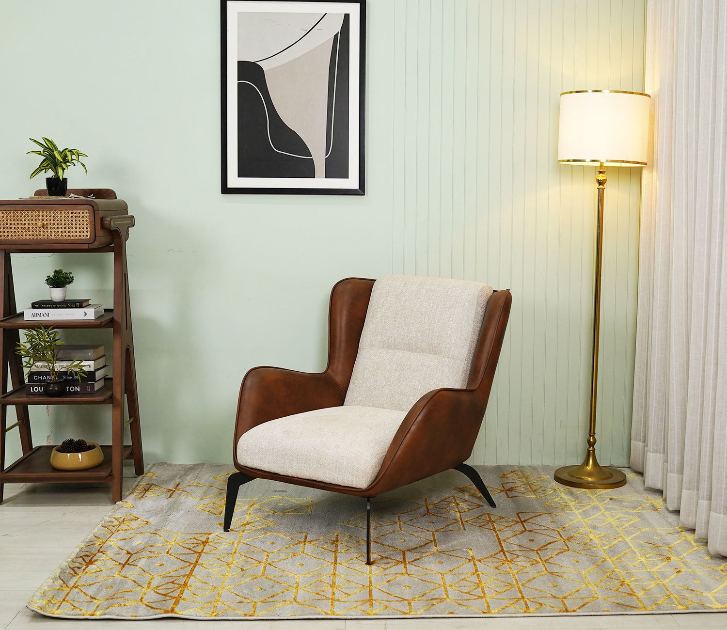Rusty Terra Beige Geometrical Carpet (7.5 x 5 Feet)
