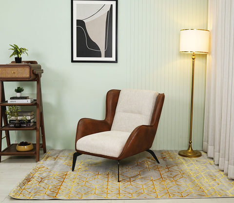 Rusty Terra Beige Geometrical Carpet (7.5 x 5 Feet)