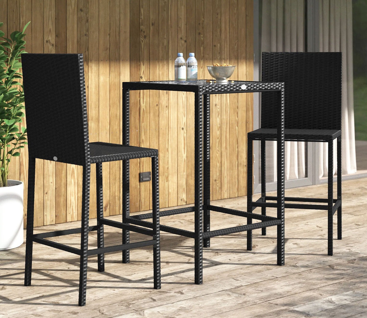 Dark Brown Rattan And Wicker Outdoor Bar Set