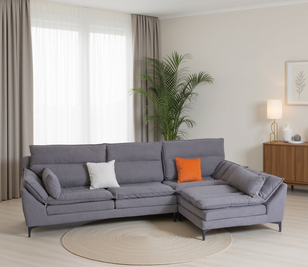 Arnett Premium L shape Fabric Sofa (Grey)