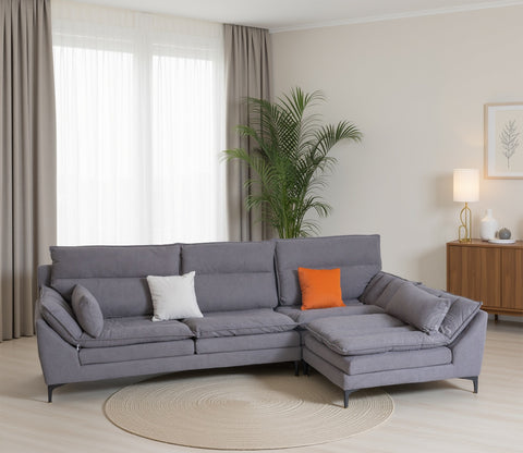 Arnett Premium L shape Fabric Sofa (Grey)
