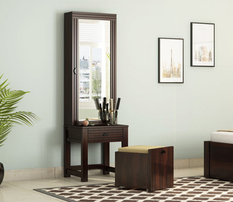 Felner Dressing Table with Stool and Storage (Walnut Finish)