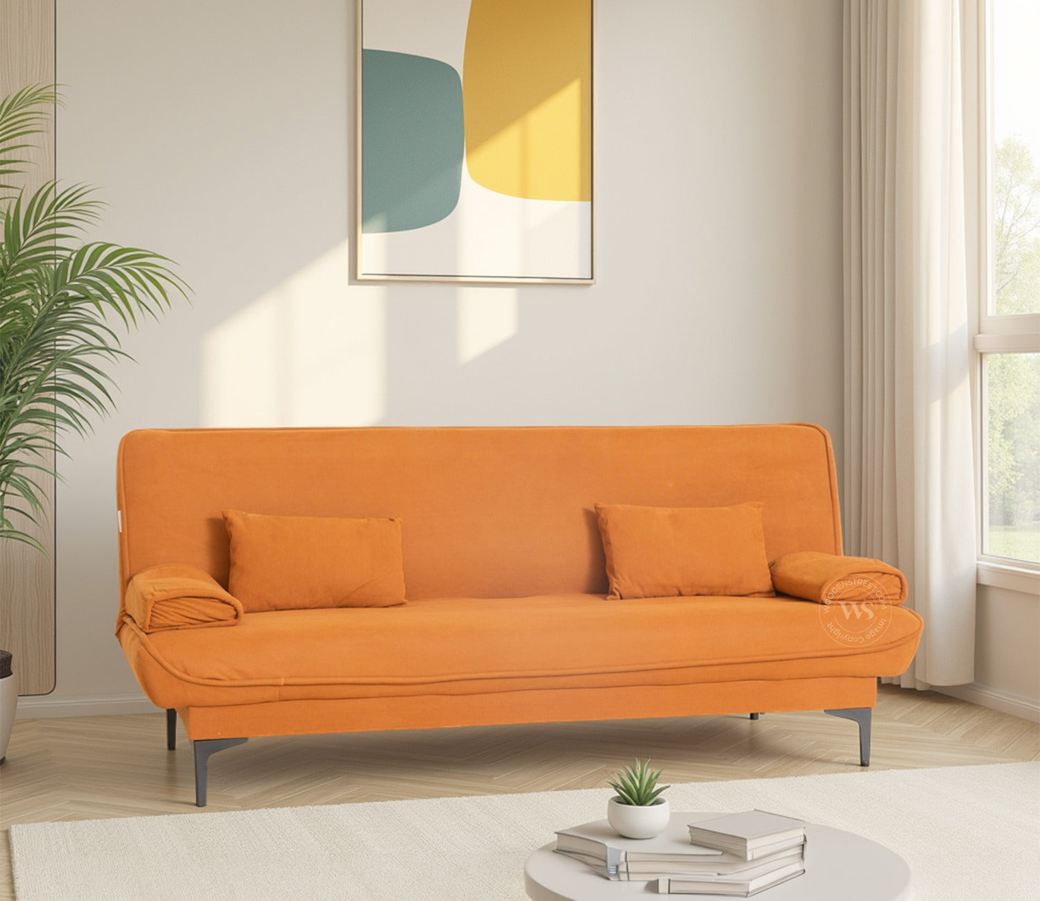 Domus Premium Fabric Sofa Cum Bed (Orange)