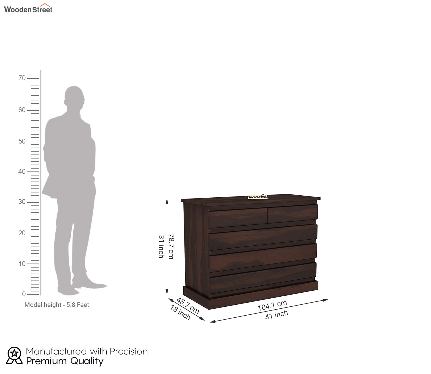 Colley 5-Drawer Wooden Chest Of Drawers (Walnut Finish)