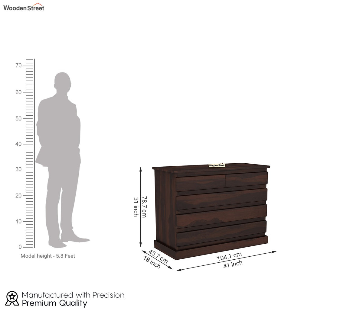 Colley 5-Drawer Wooden Chest Of Drawers (Walnut Finish)