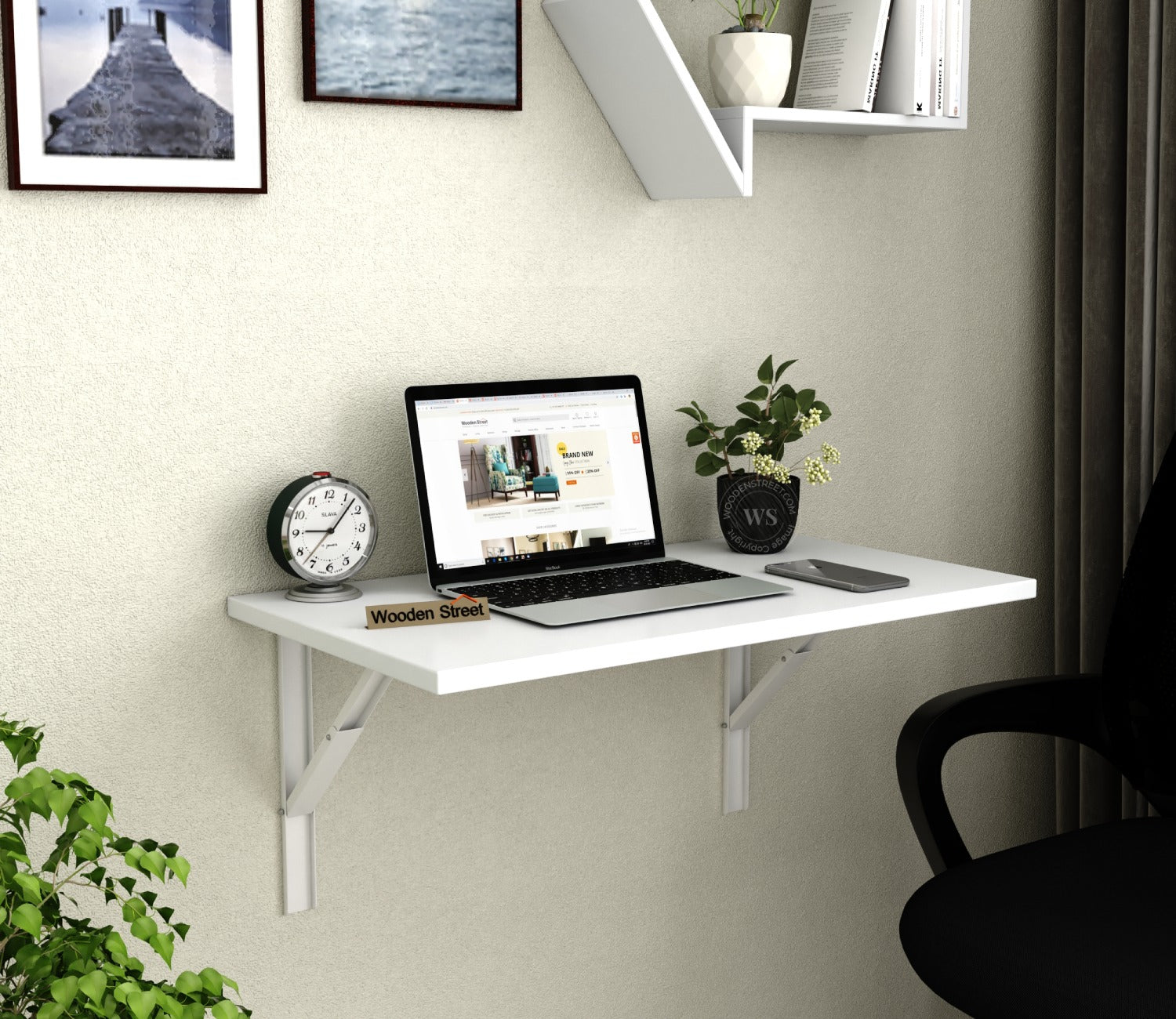 Stanko Foldable Wall Mounted Engineered Wood Study Table (Frosty White Finish)