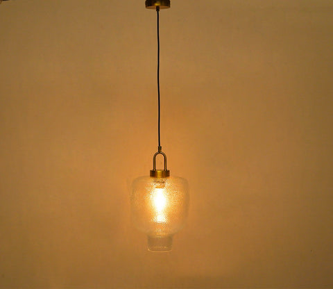 Elision Textured Glass and Metal Hanging Light (Gold, M)