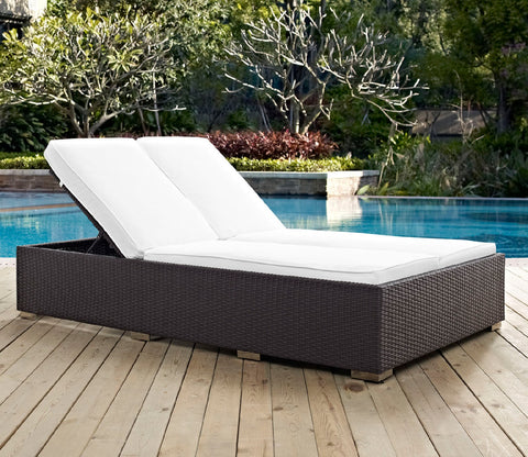 Dark Brown Big Patio Lounger With White Cushions