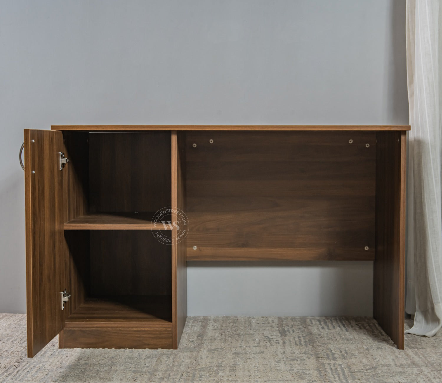 Arc Engineered Wood Study Table With 2 Layer Closed Storage Cabinet (Columbian Walnut Finish)
