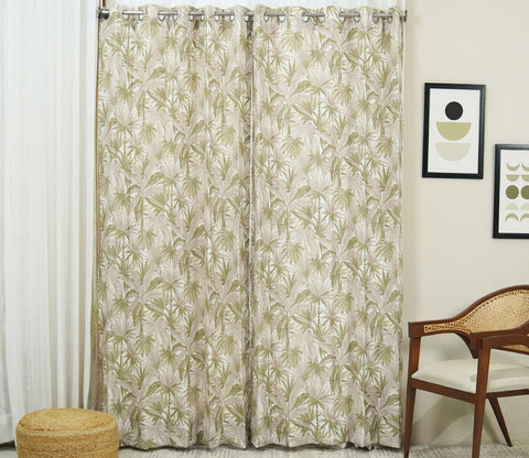 Palm Tree 1 Piece Light-Filtering Curtain (Green, 7 Feet)