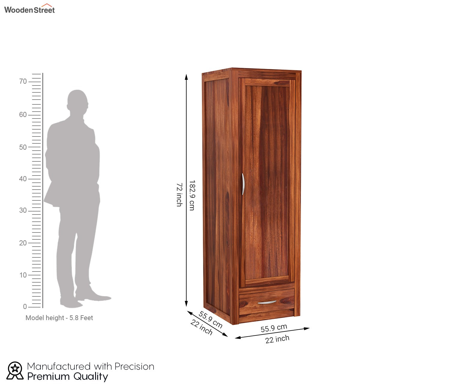 Holden 1 Door Multi-Utility Wardrobe (Honey Finish)