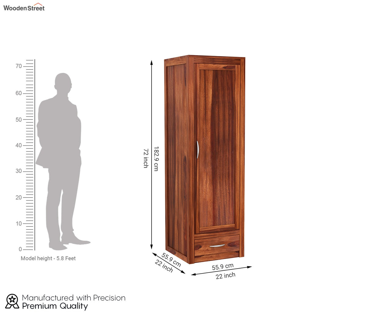 Holden 1 Door Multi-Utility Wardrobe (Honey Finish)