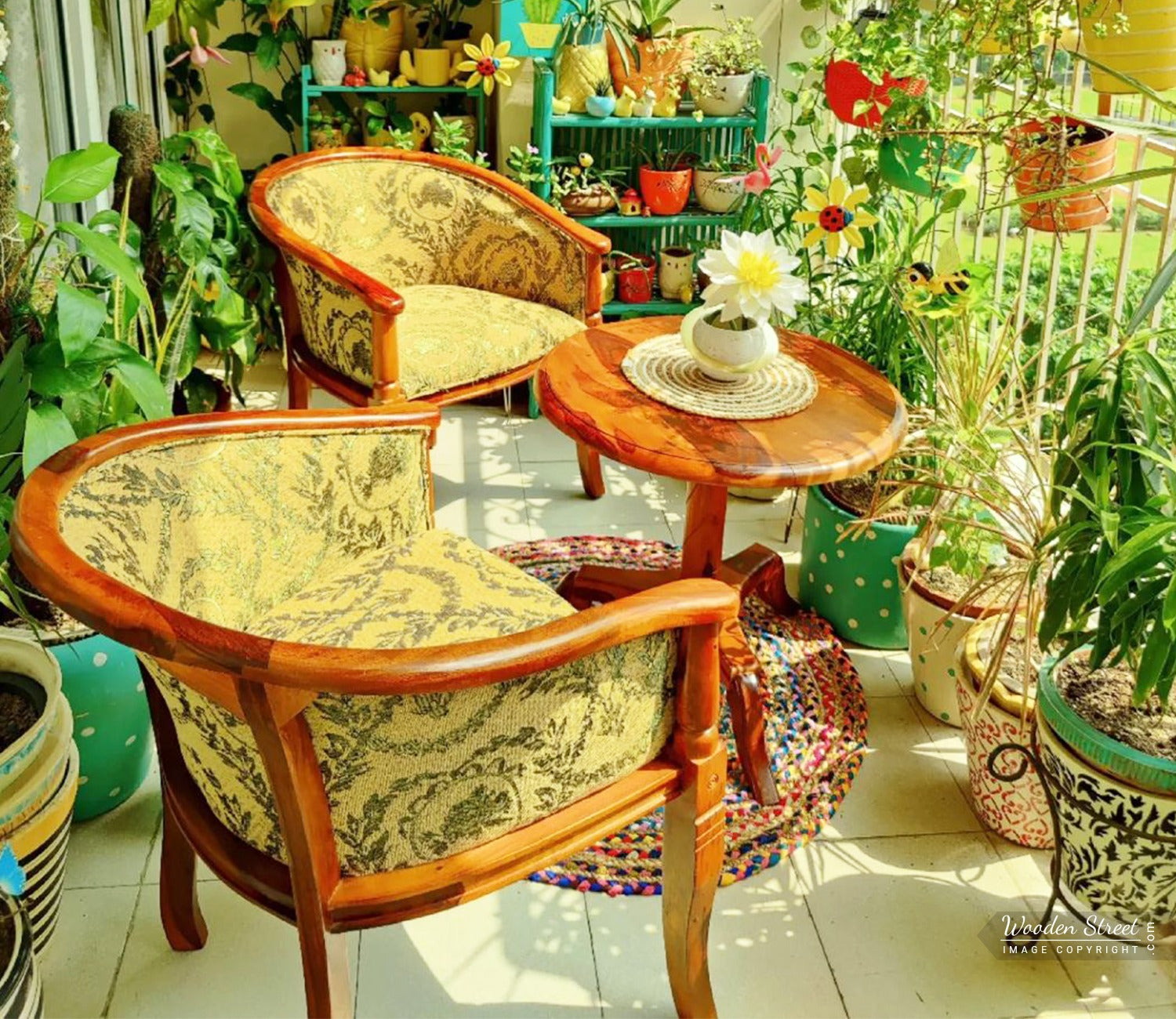Arctic 2 Seater Sheesham Wood Balcony Set (Honey Caramel Brown)