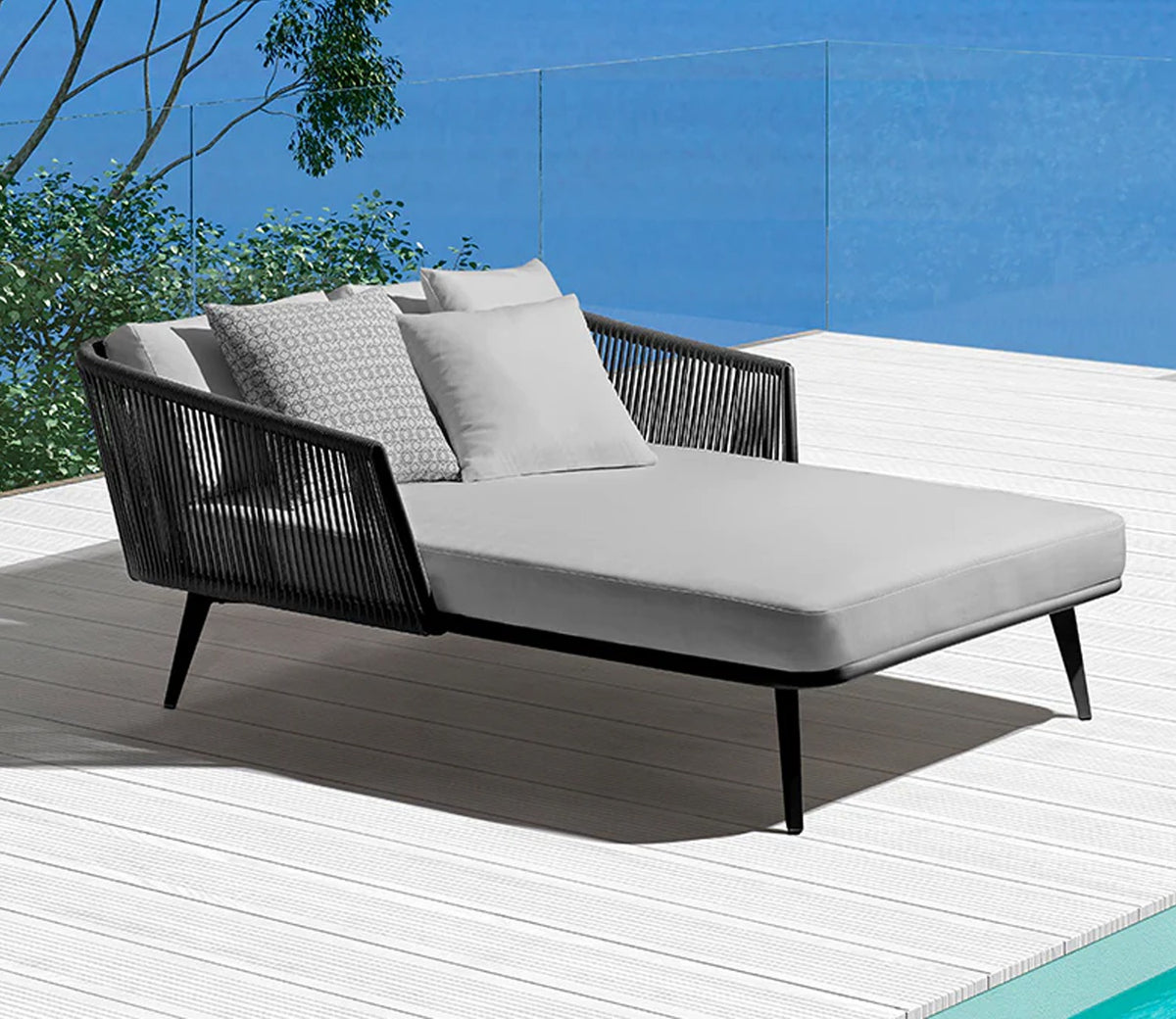 Black Unique Outdoor Daybed With Grey Cushions