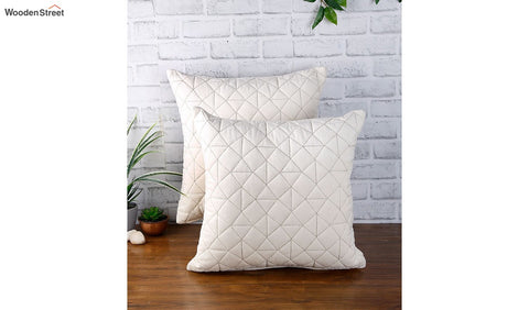 Velvet Quilted Cushion Cover - Set Of 1 (Ivory, 18 x 18 inch)