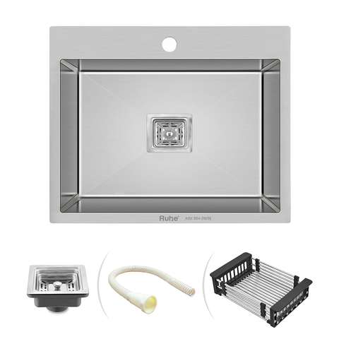 Trueliving Facy Silver_Handmade Single Bowl 304-Grade Kitchen Sink (20 x 17 x 10 Inches)