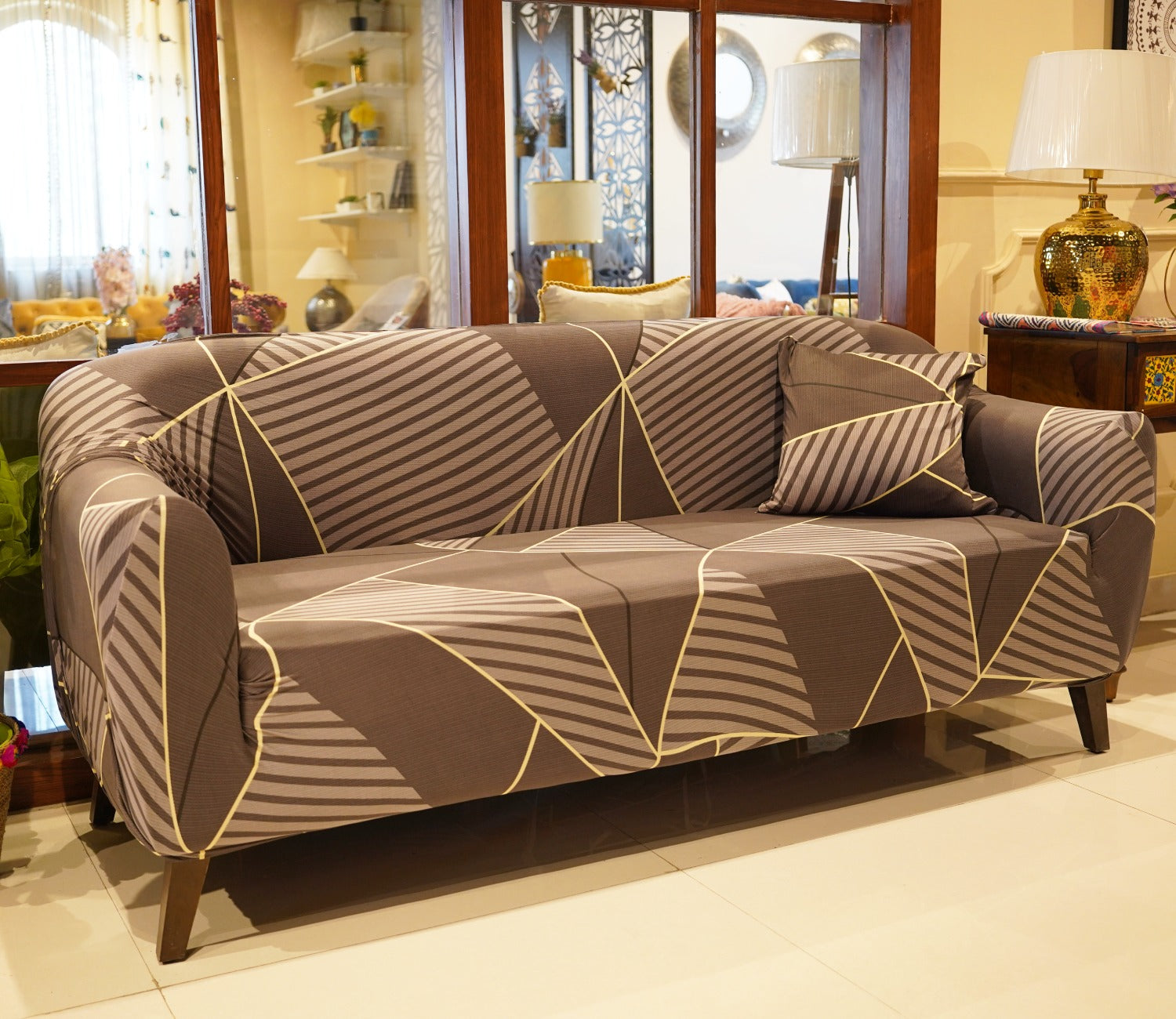Cason Modern Abstract Printed Polyester Spandex 3 Seater Sofa Cover (Grey)
