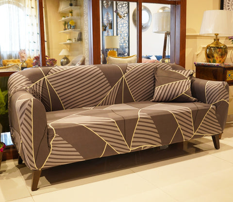 Cason Modern Abstract Printed Polyester Spandex 3 Seater Sofa Cover (Grey)