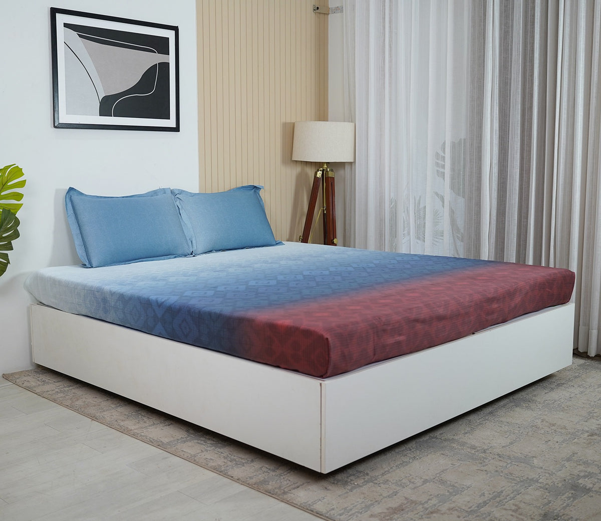 Rhombo 300 TC Flat Pure Cotton King Size Bedsheet With 2 Pillow Covers (Red)