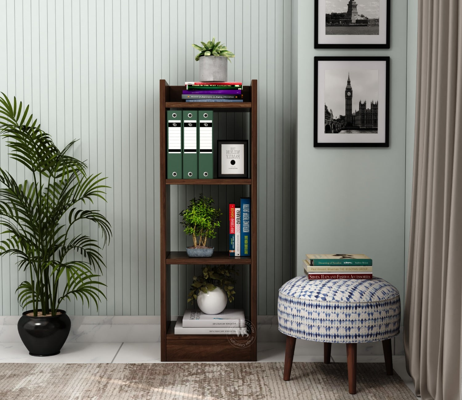 Fleming Engineered Wood Book Shelf With Open Storage (Columbian Walnut Finish)