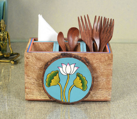 Beautiful Pichhwai Iteeha Mango Wood Cutlery Storage Box