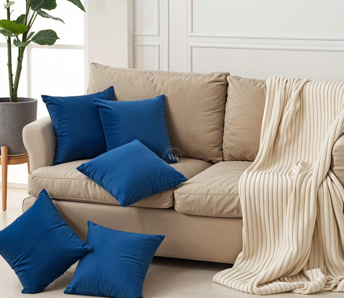 Cupid Velvet Cushion Cover - Pack of 5 (16 x 16 Inches, Indigo Blue)