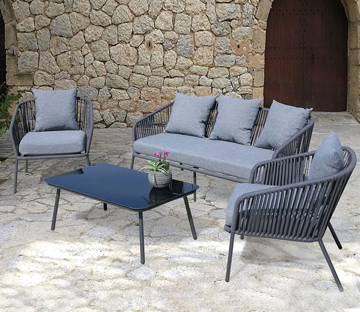 Stylish Grey Rope 3 seater Outdoor sofa