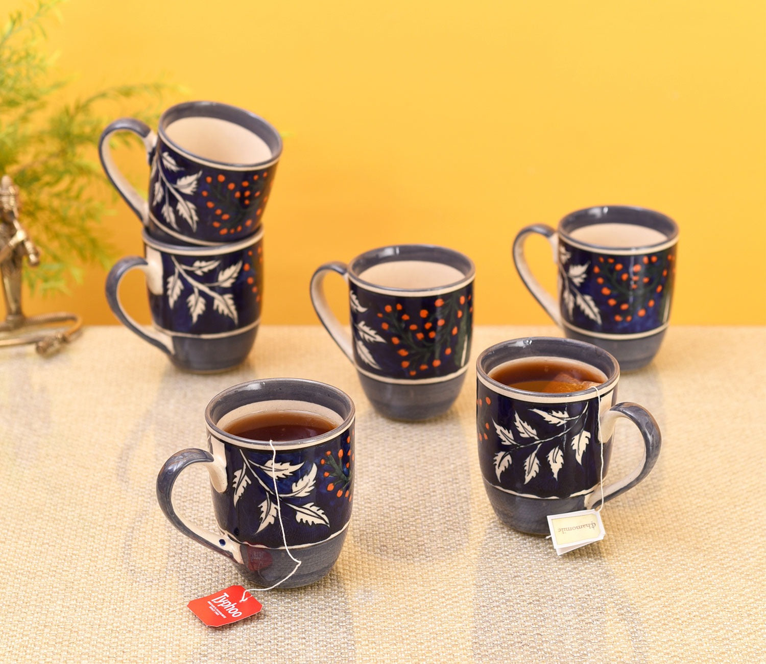Blooming Leaves Ceremic Drinking Mugs (Set Of 6)