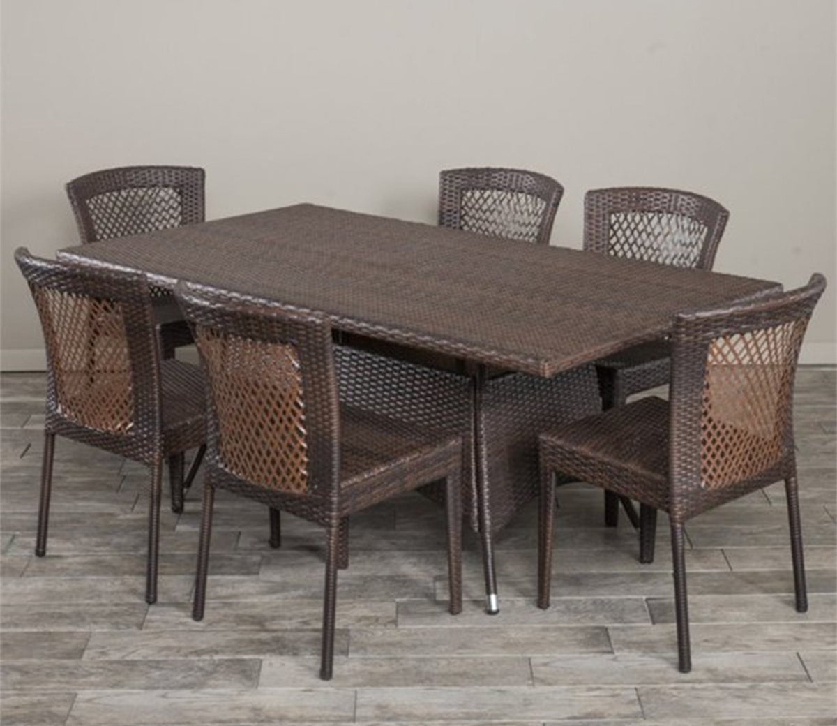 Dark Brown Rattan And Wicker Outdoor Dinning Set