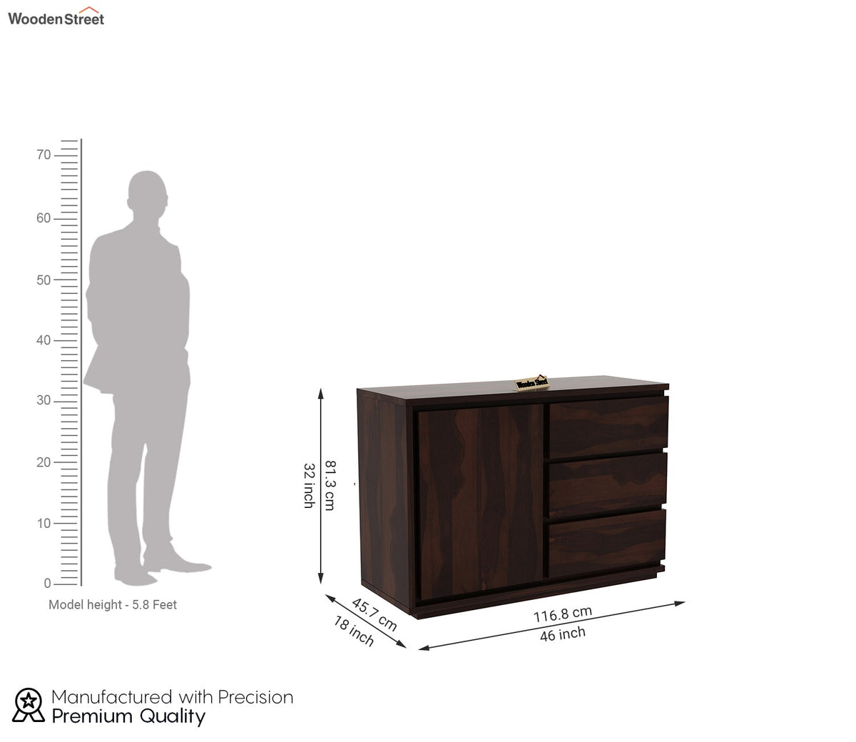 Hazeline 3-Drawer Wooden Chest Of Drawers (Walnut Finish)