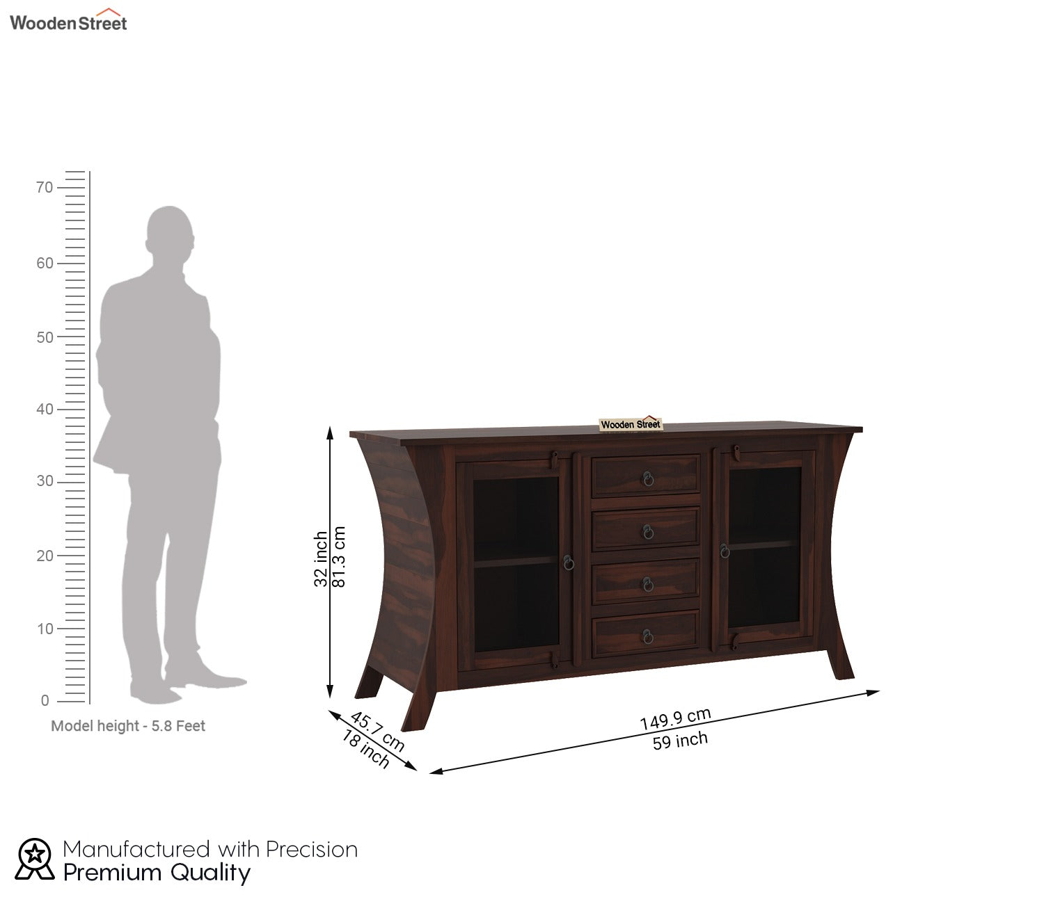 Reveka Sheesham Wood Sideboard and Cabinets (Walnut Finish)