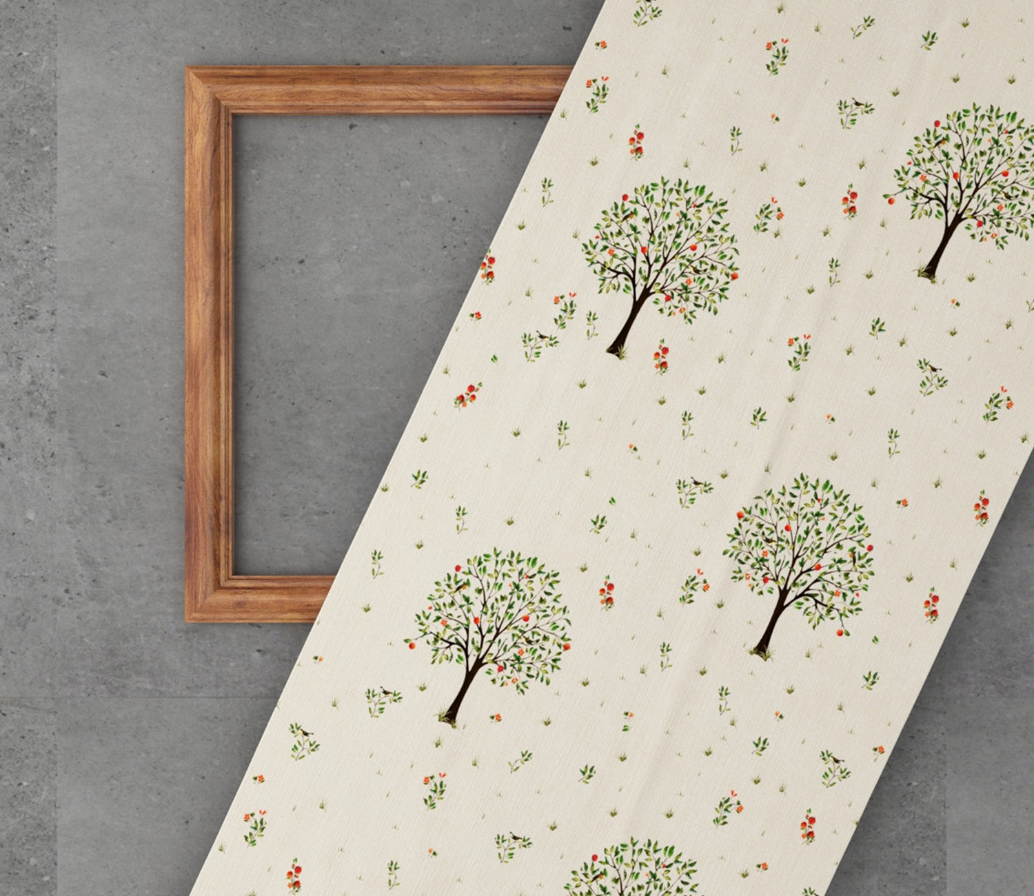 Beige Pomme Tree Print 100% Cotton Fabric