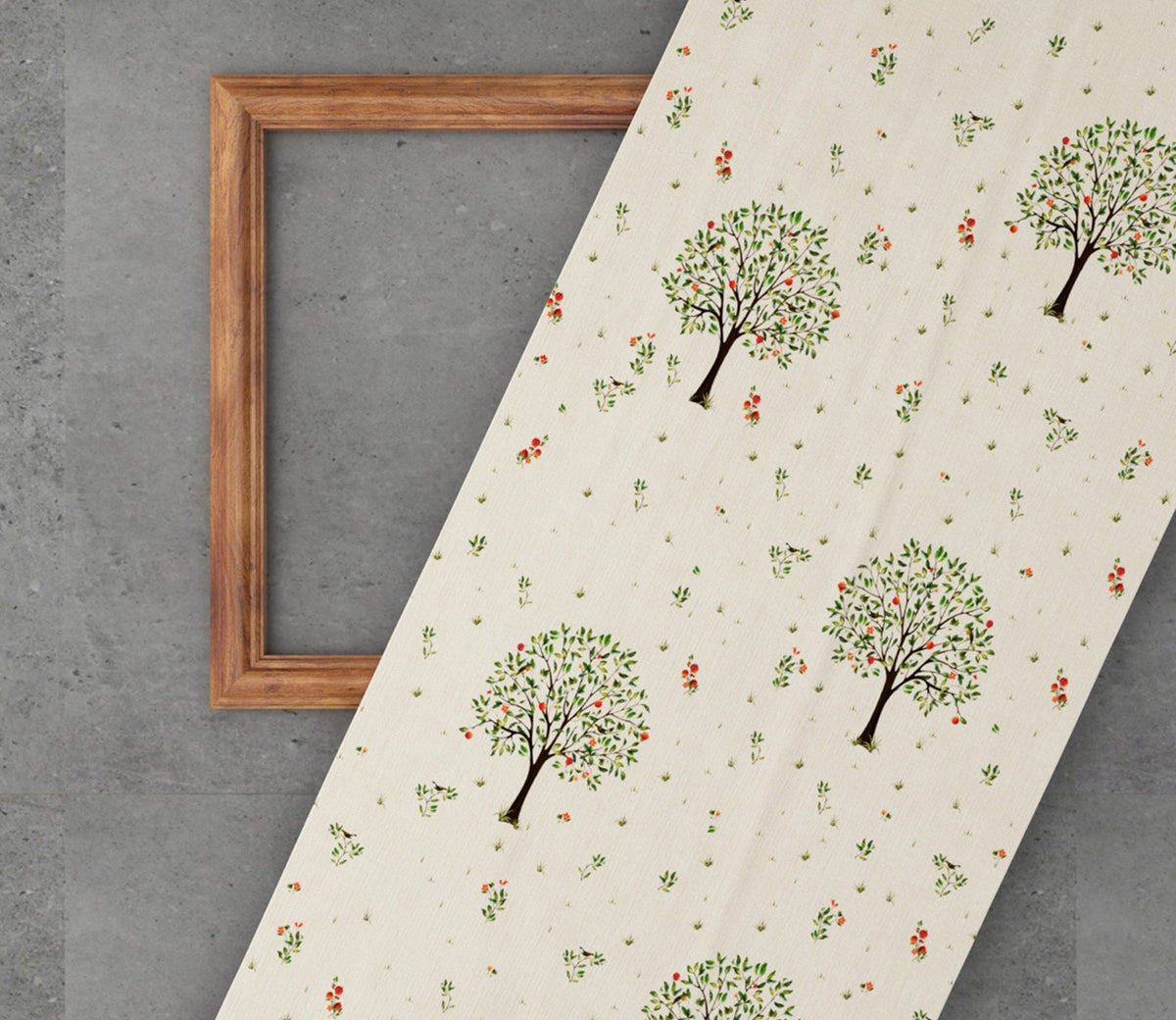 Beige Pomme Tree Print 100% Cotton Fabric