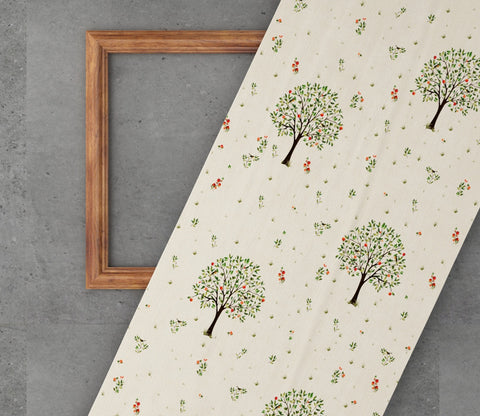 Beige Pomme Tree Print 100% Cotton Fabric