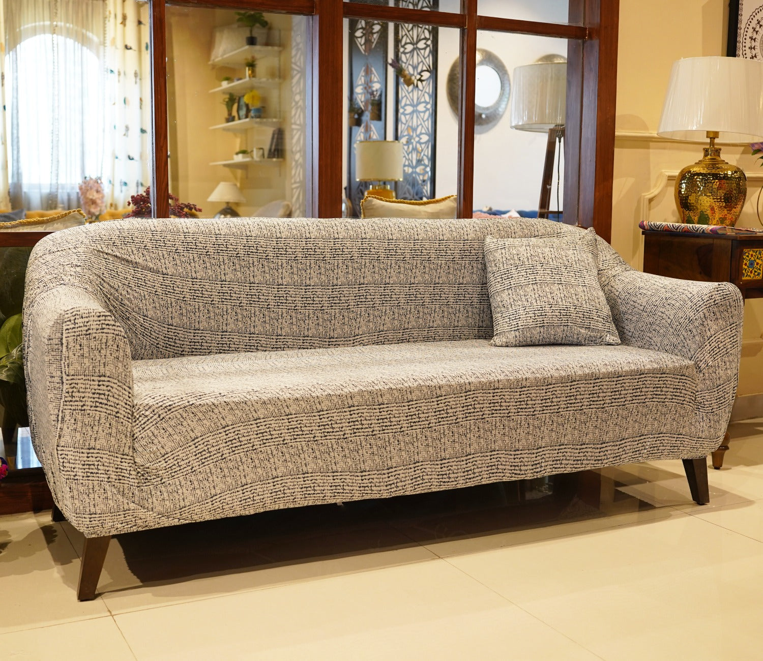 Hester Classic Textured Solid Colored Polyester Spandex 3 Seater Sofa Cover (Grey)